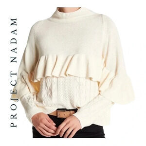 Project NAADAM‎ SWEATER SIZE MEDIUM THICK KNIT CREAM IN COLOR RUFFLE